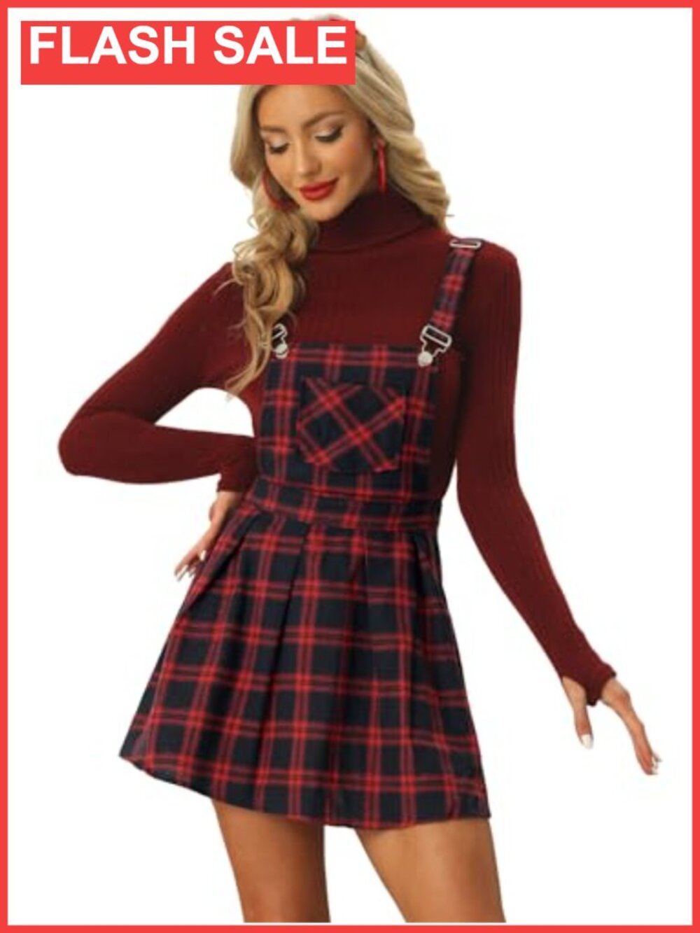 Plaid Overall Dress A-Line Bib Pinafore Mini Skirt
